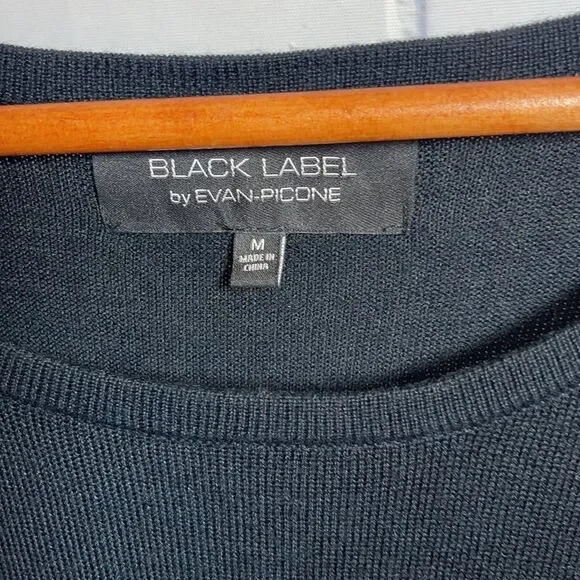 Black Label By‎ Evan Picone Black Stiped Skirt Knit Dress Sz M - Picture 4 of 6